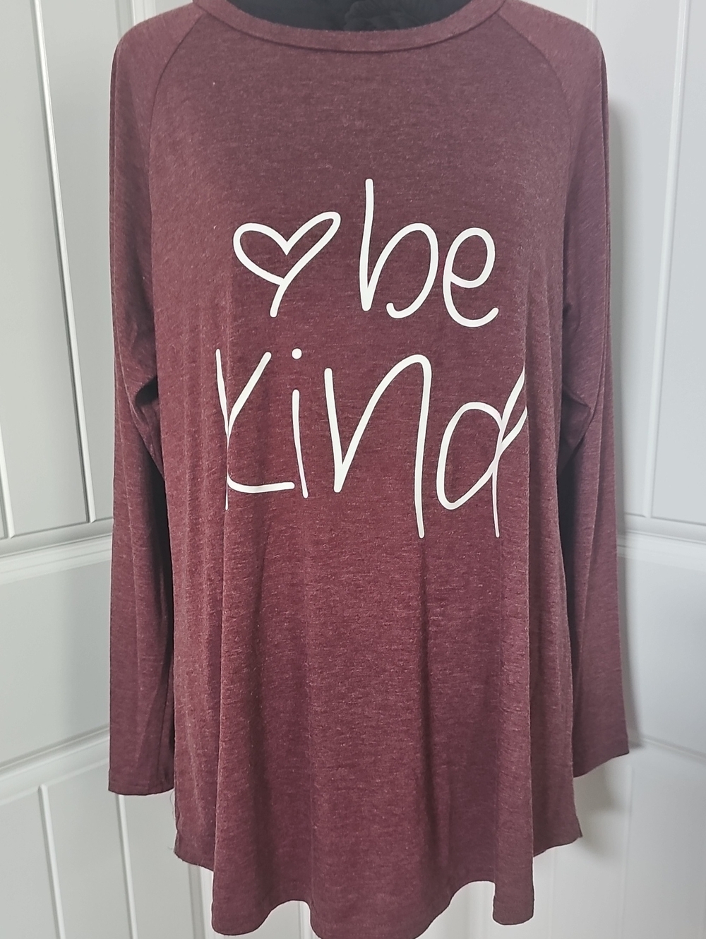 Be Kind Burgundy Long Sleeve Tunic, Medium